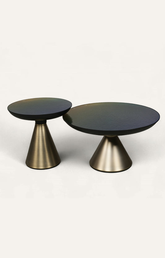 Brass Cone Base Nesting Coffee Tables Set of 2