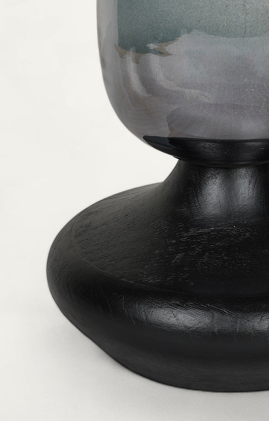 Hurricane Lantern with Black Wooden Base