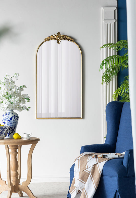 Vintage Arched Wall Mirror with Gold Frame