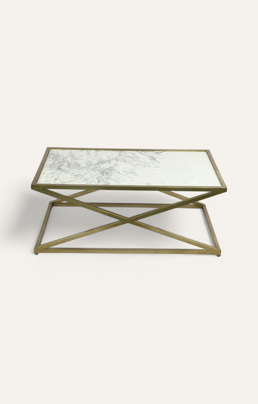 Marble Top Metal Rim X Table