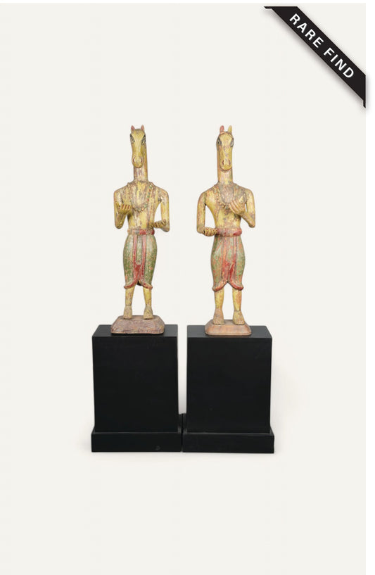 Ethnic Wooden Dwarpal Statue Set – Traditional Decorative Showpieces