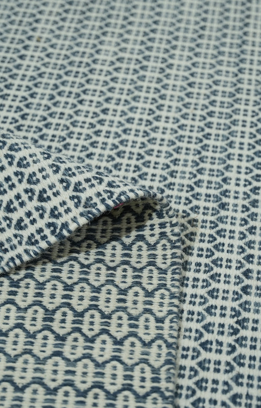 Blue & Ivory Textured Pattern Flatweave Rug