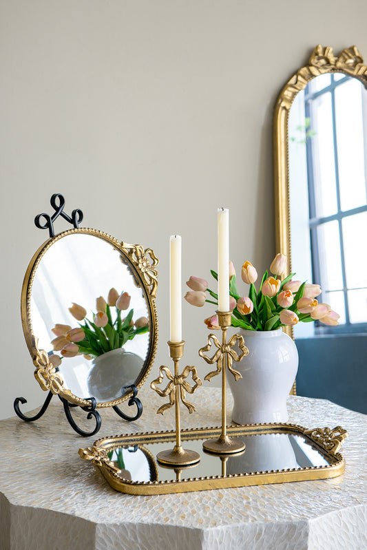 Round Gold Mirrored Metal Tray