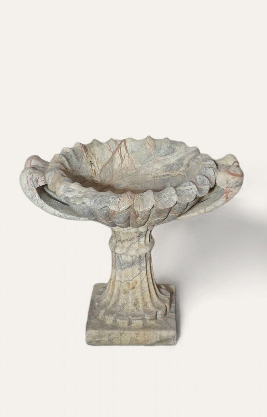 Classic Marble Urn Planter with Intricate Leaf Motif_3