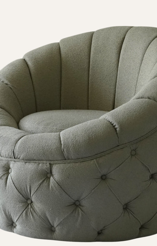 Tufted Egg Chair in Green Boucle