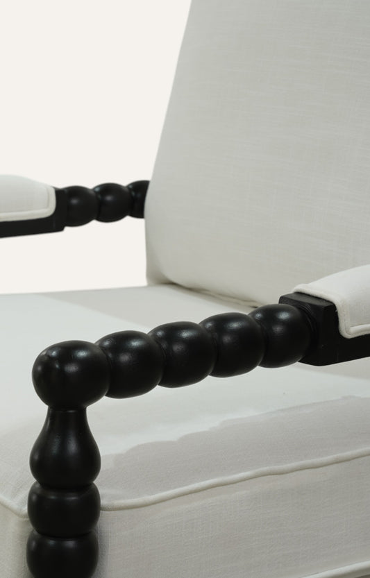 Classical Wooden Lounge Chair in Linen Upholstery