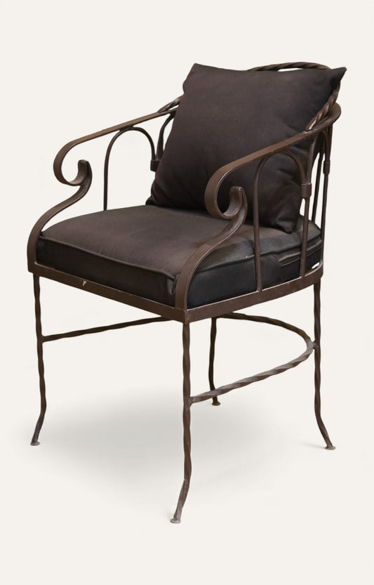 Wrought Iron Sofa with Black Cushions