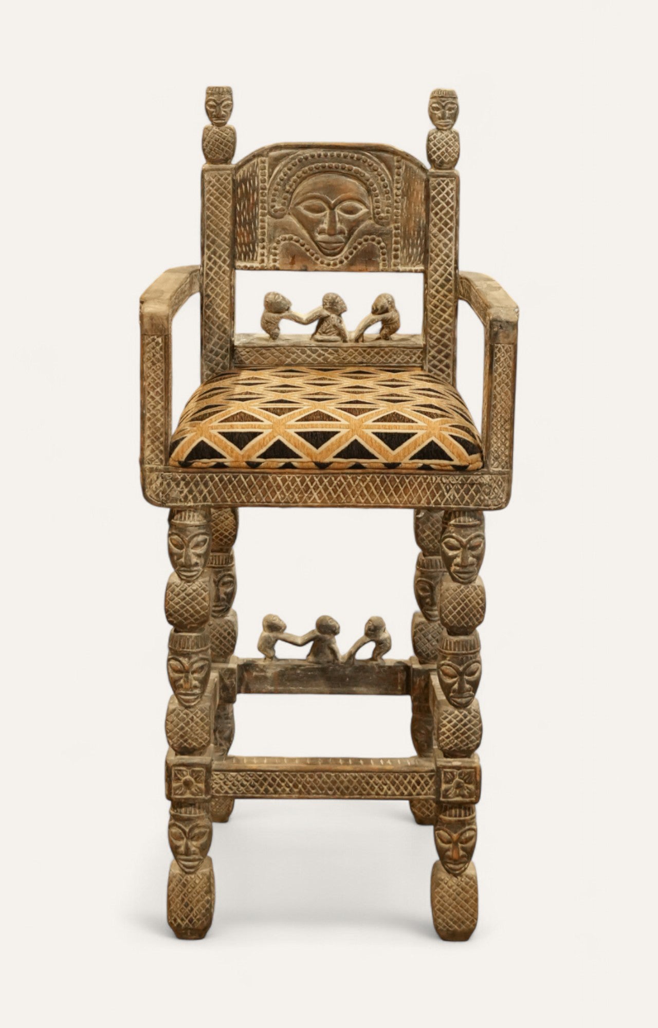 Tribal-Inspired Hand-Carved Bar Chair