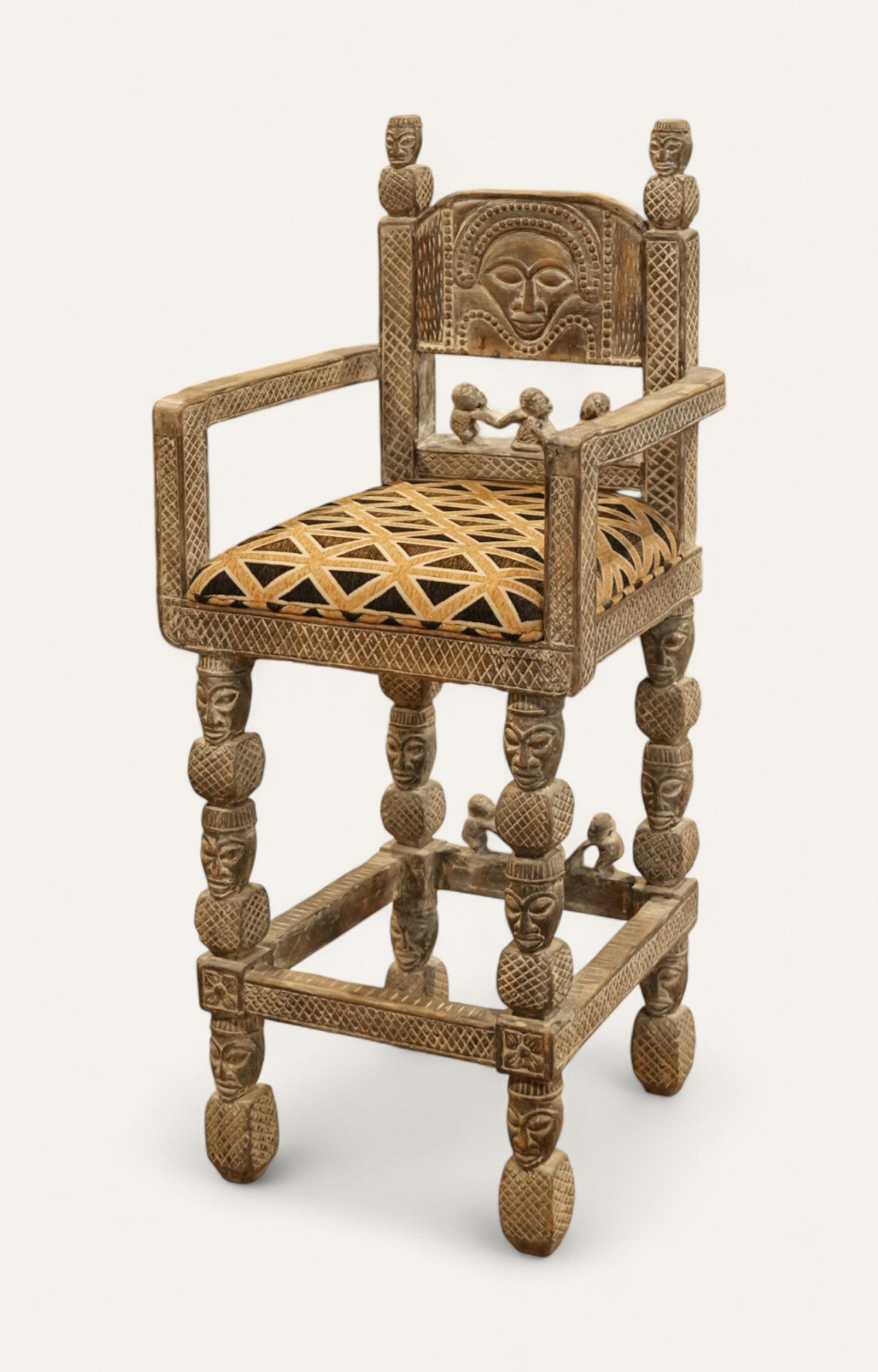 Tribal-Inspired Hand-Carved Bar Chair