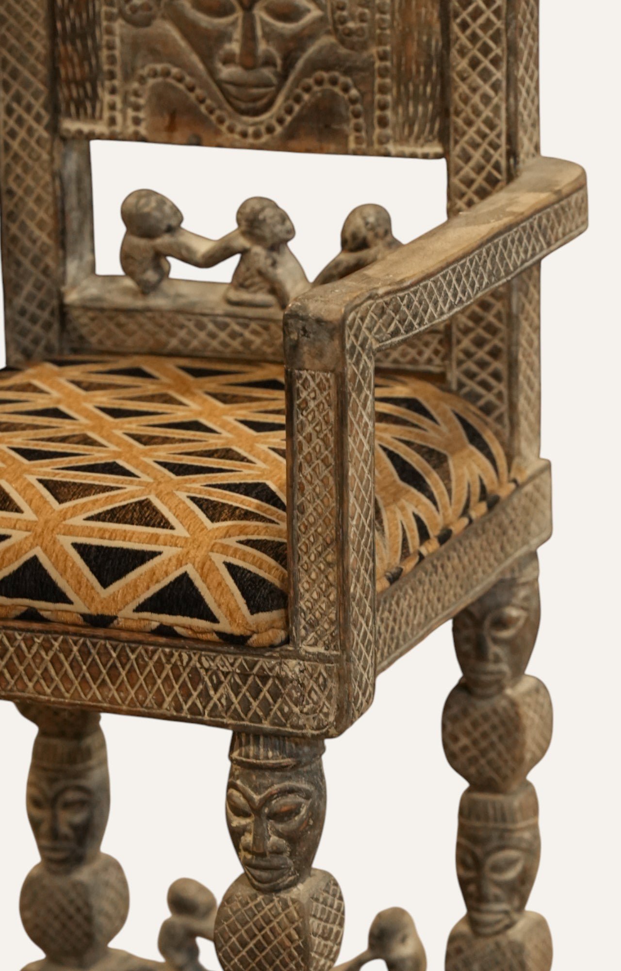 Tribal-Inspired Hand-Carved Bar Chair