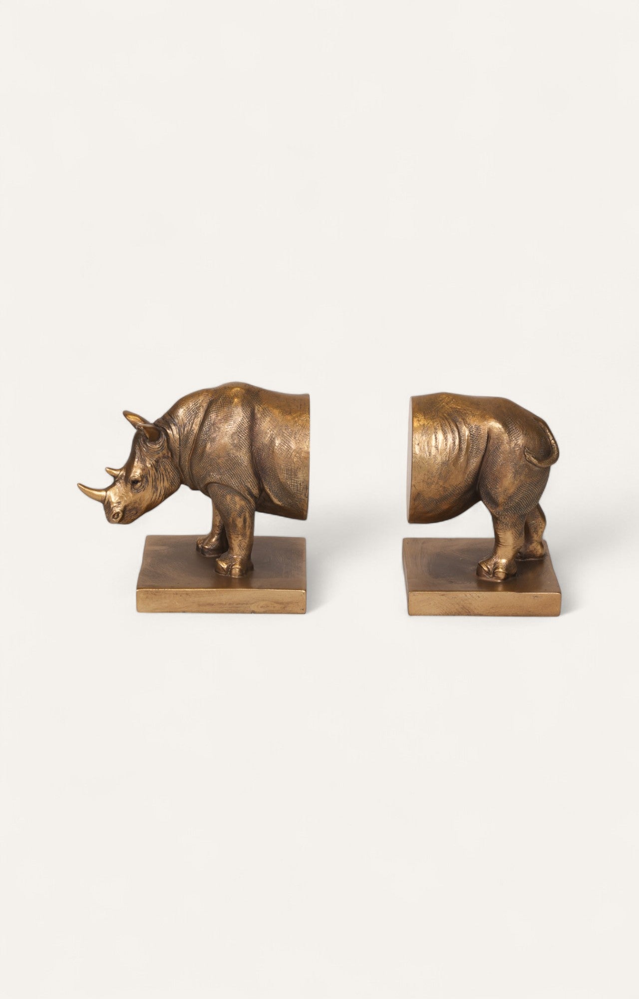 Antique Gold Resin Rhino Bookend Set