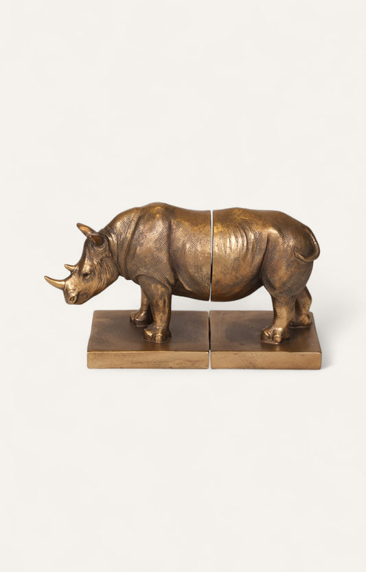 Antique Gold Resin Rhino Bookend Set