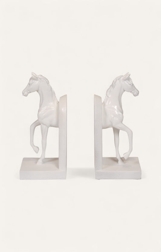 Modern White Resin Horse Bookend Set