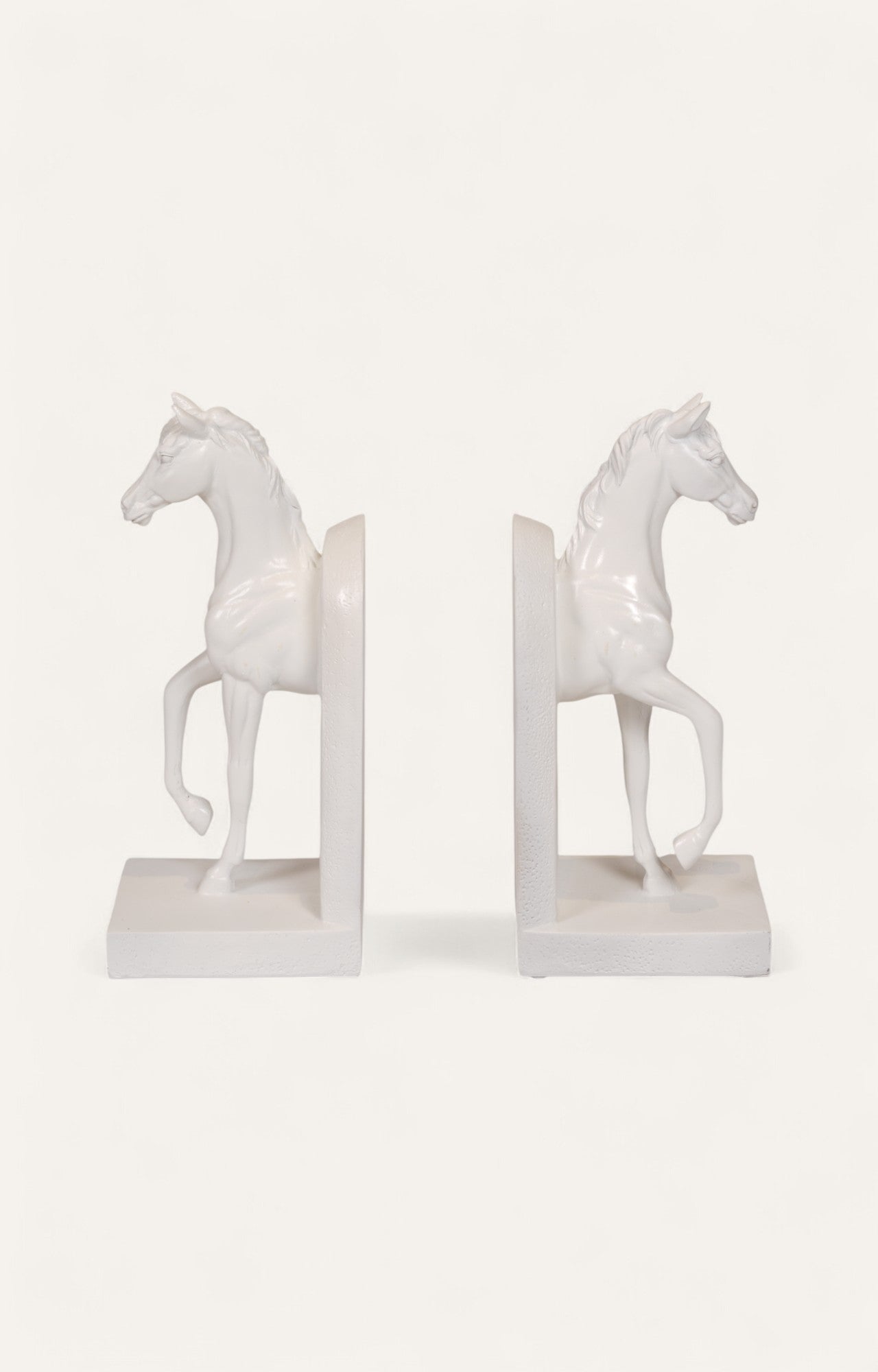 Modern White Resin Horse Bookend Set
