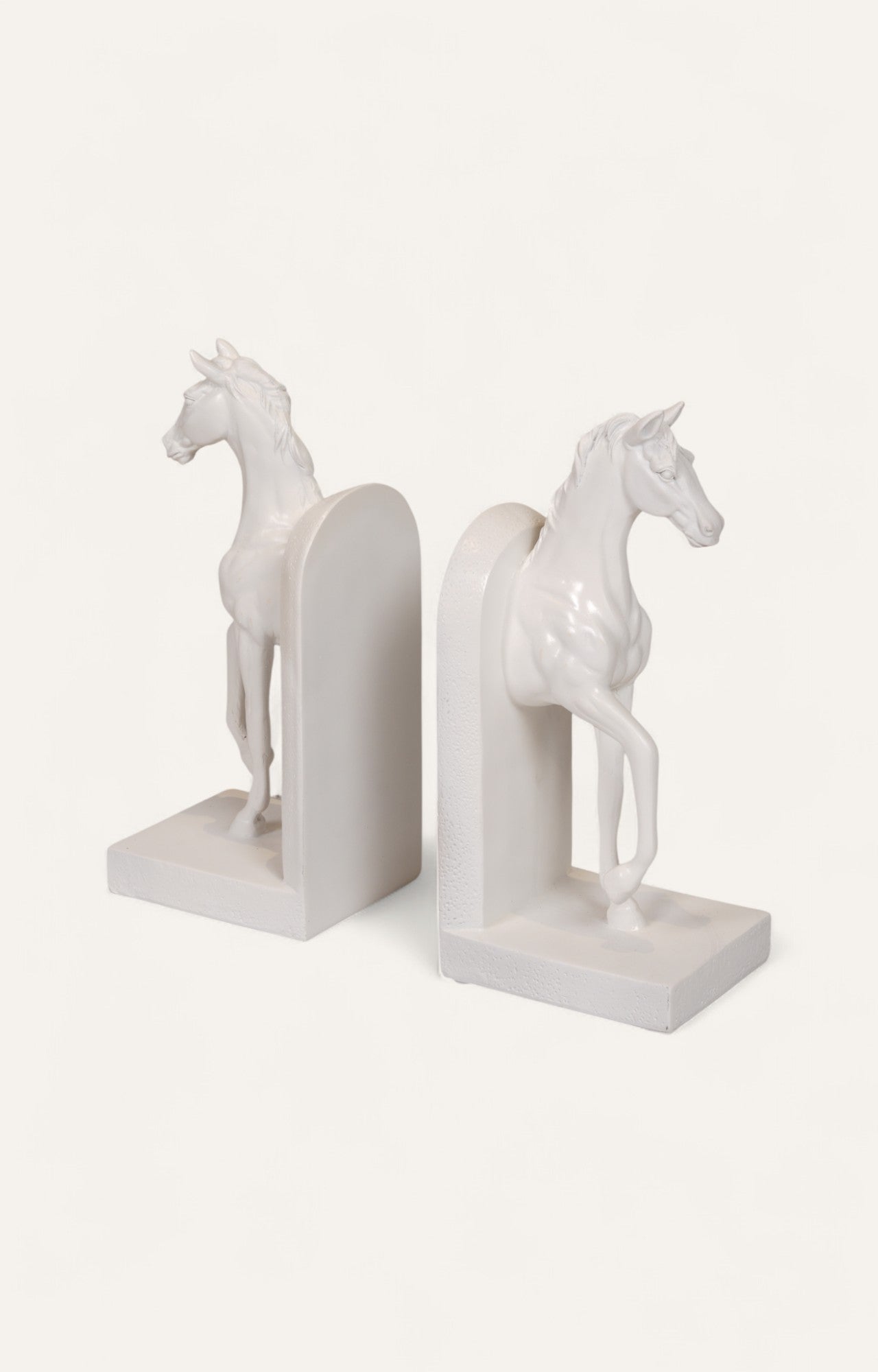 Modern White Resin Horse Bookend Set