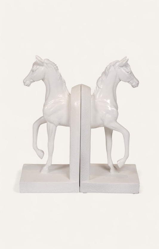 Modern White Resin Horse Bookend Set