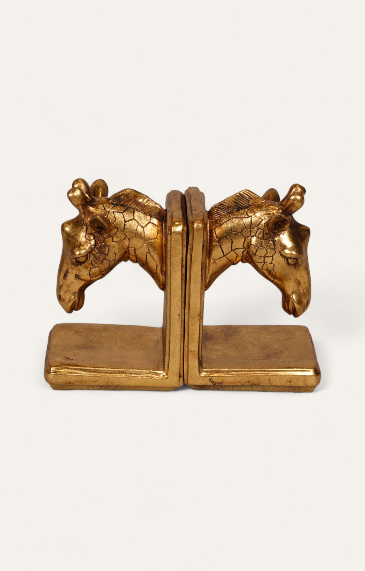 Antique Gold Resin Giraffe Bookend Set