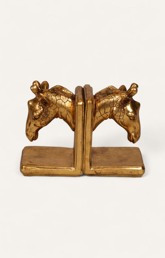 Antique Gold Resin Giraffe Bookend Set