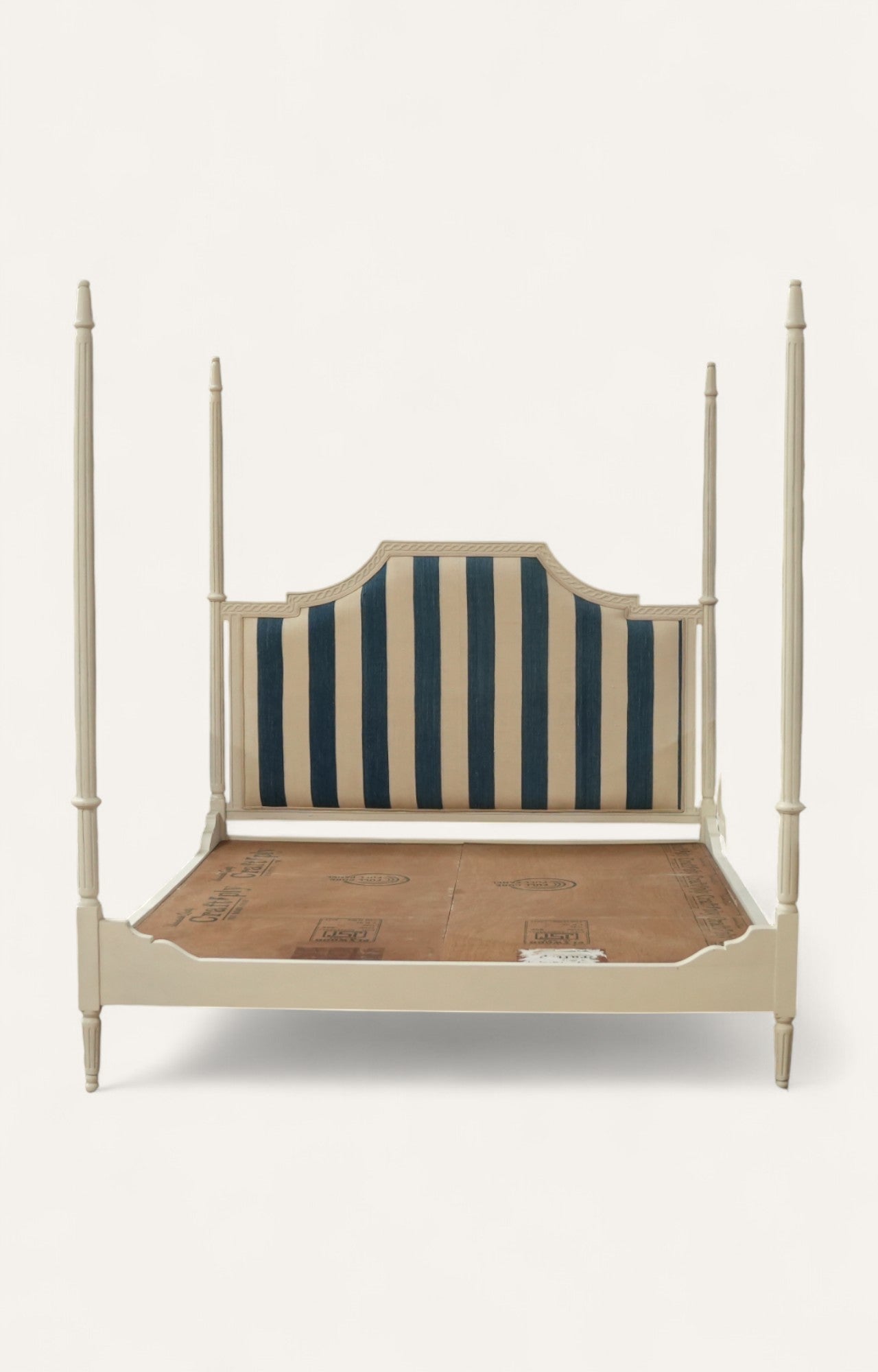 Four-Poster Striped Dhurrie Upholstered Bed