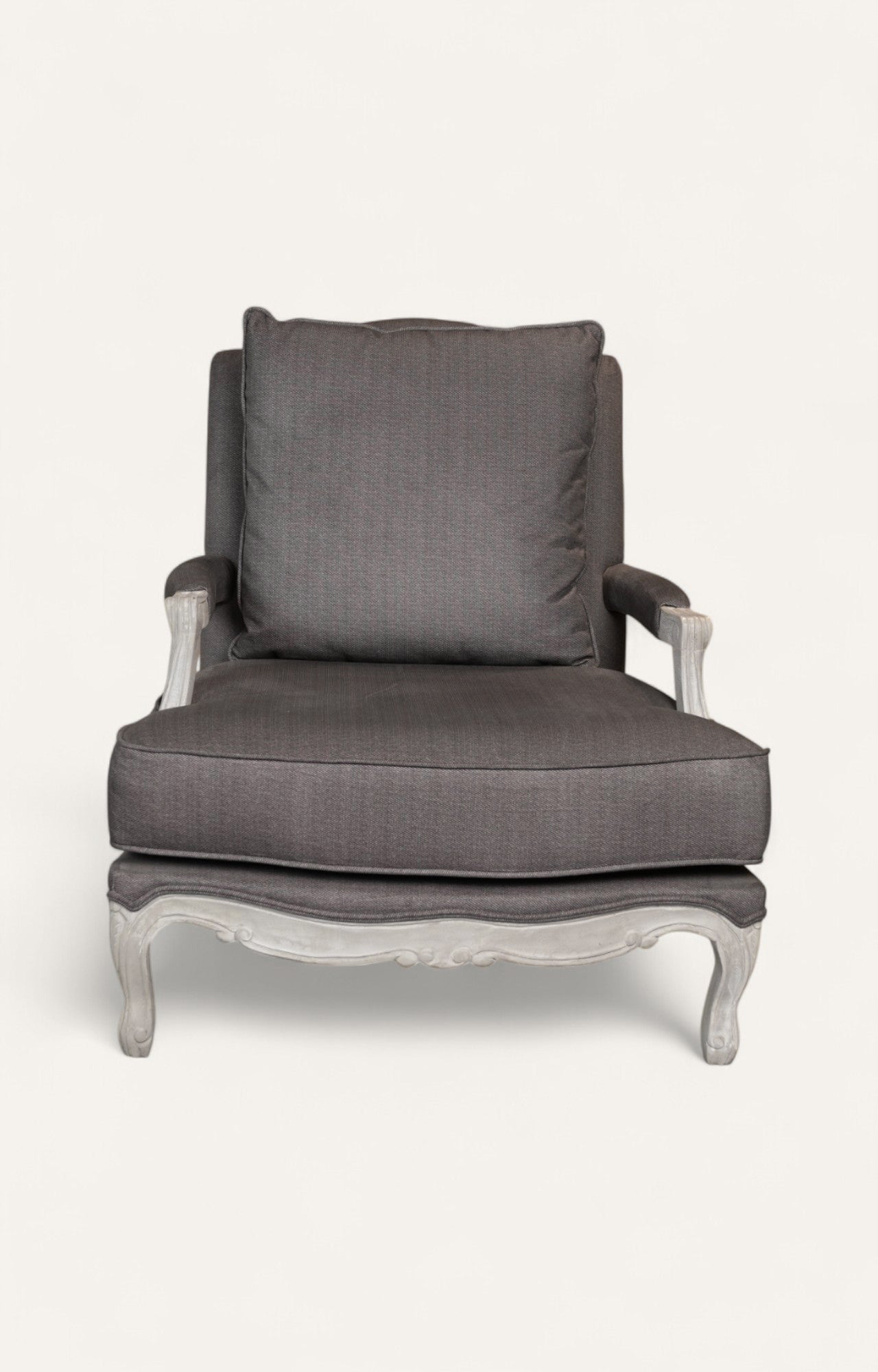 Grey Linen Upholstered Armchair with Cushion