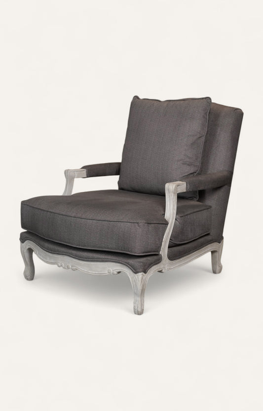 Grey Linen Upholstered Armchair with Cushion
