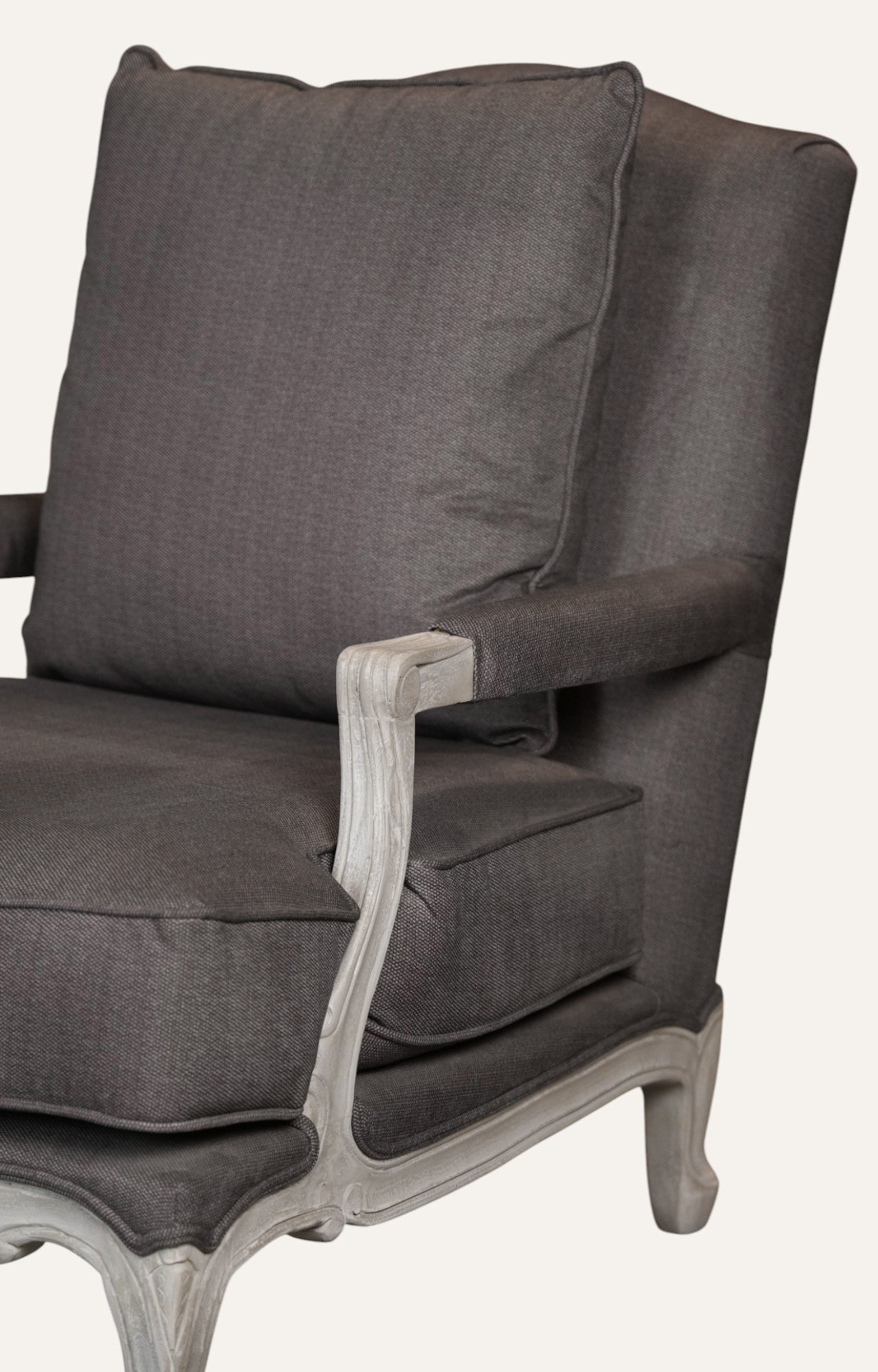 Grey Linen Upholstered Armchair with Cushion