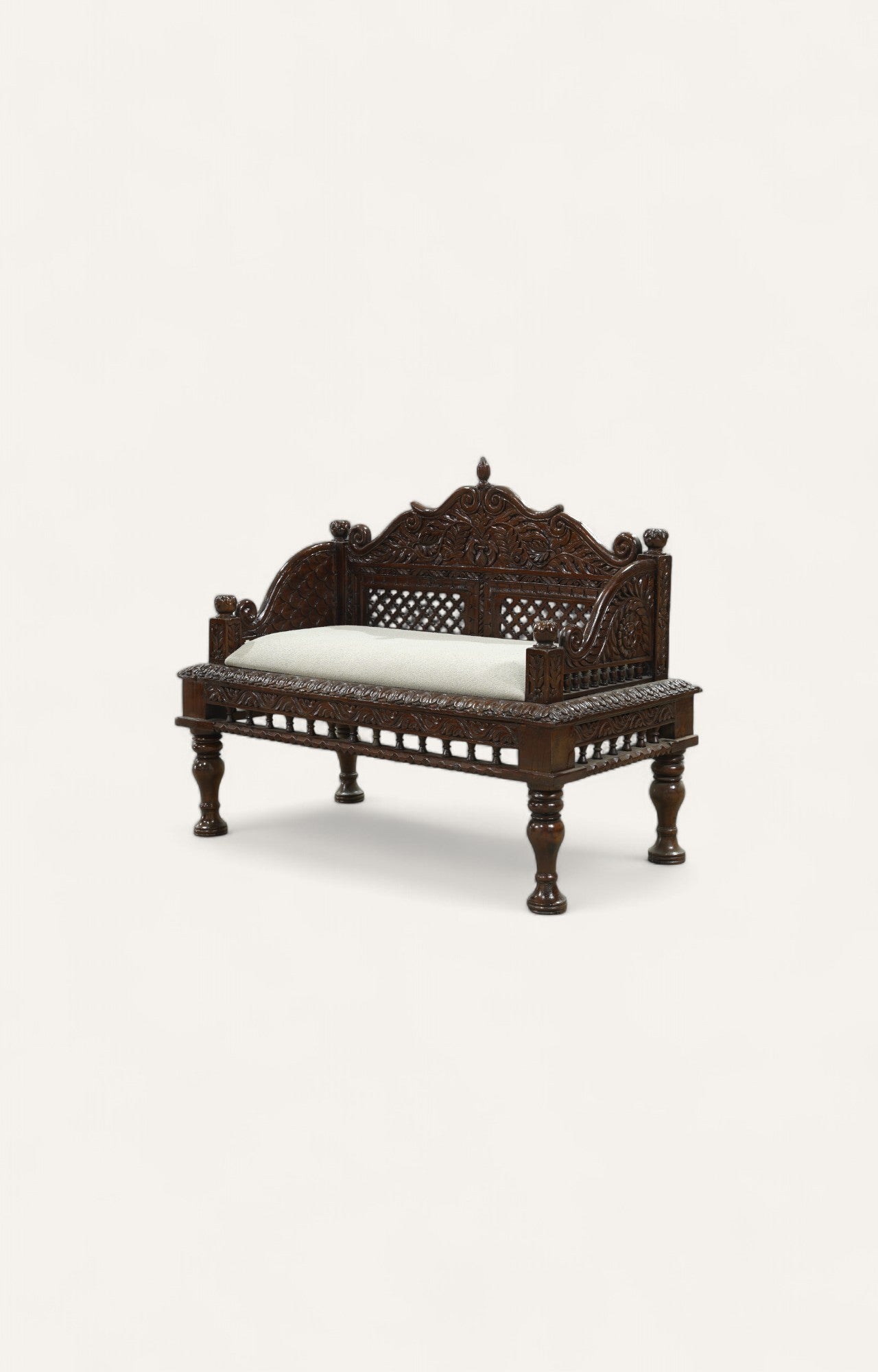 Traditional Hand-Carved Teak Bench