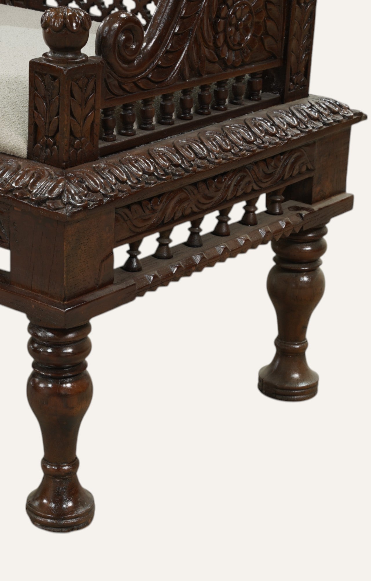 Traditional Hand-Carved Teak Bench