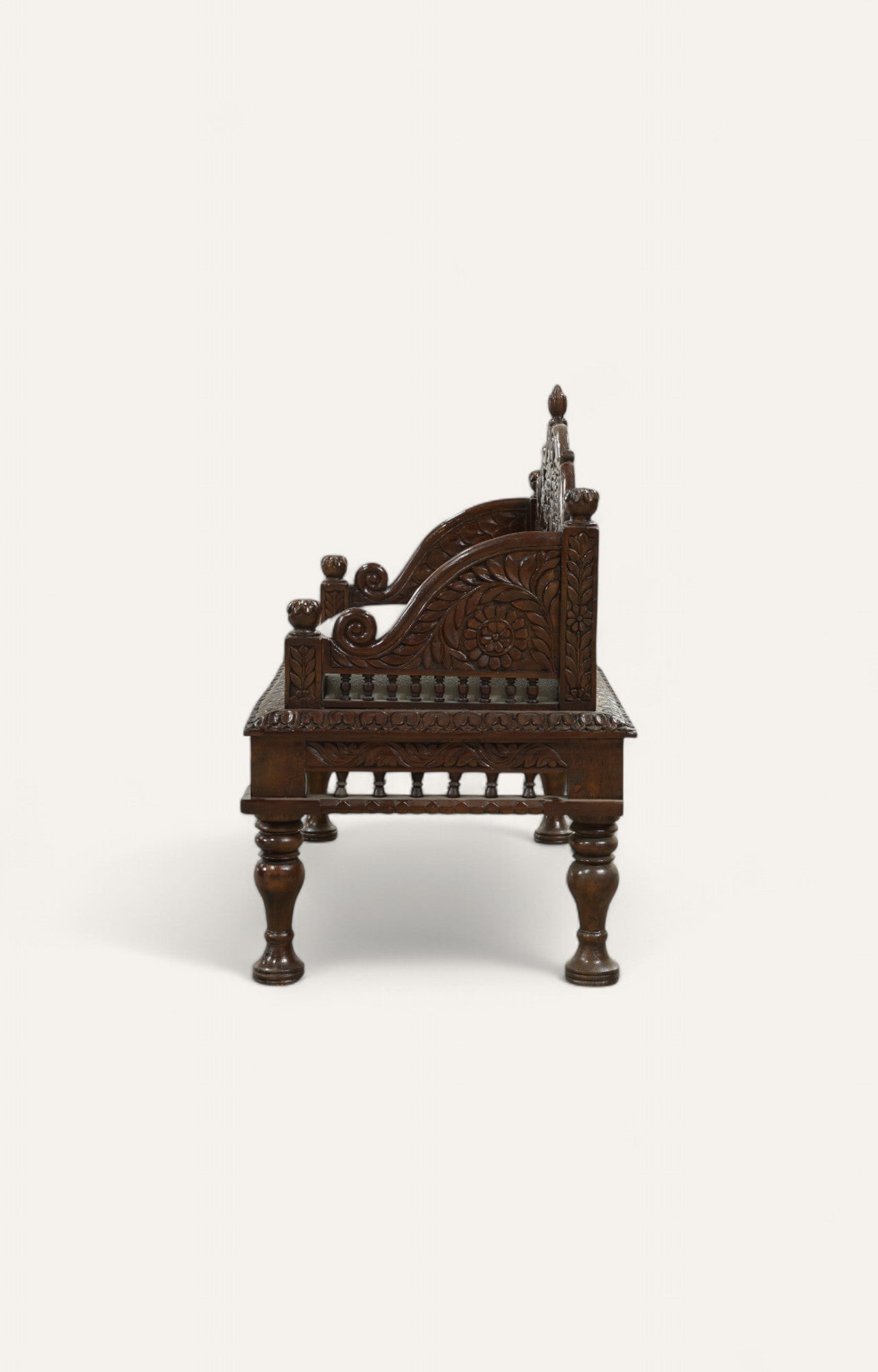 Traditional Hand-Carved Teak Bench