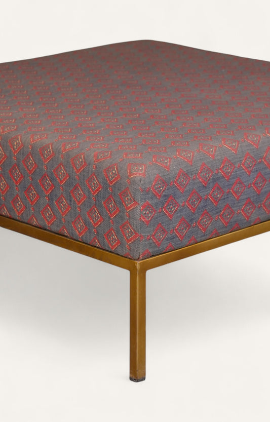 Modern Patterned Ottoman with Brass Frame