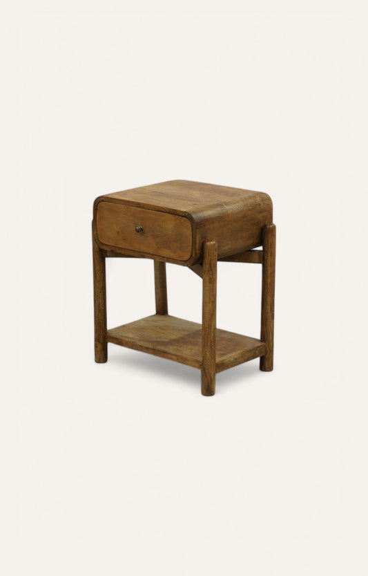Curvy Oak Bedside Table with Drawer in Natural Finish