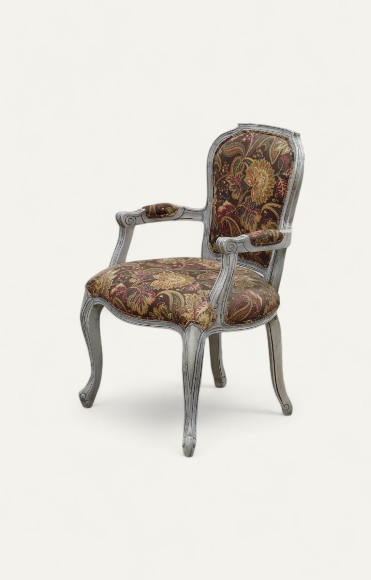 French Distressed Arm Chair - Floral Upholestry