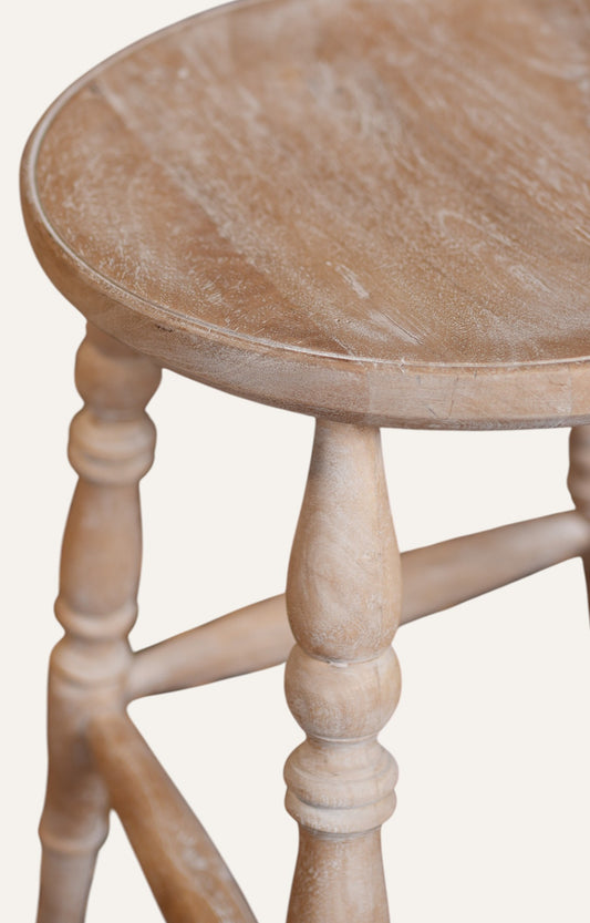 Rustic Mango Wood Turned-Leg Stool