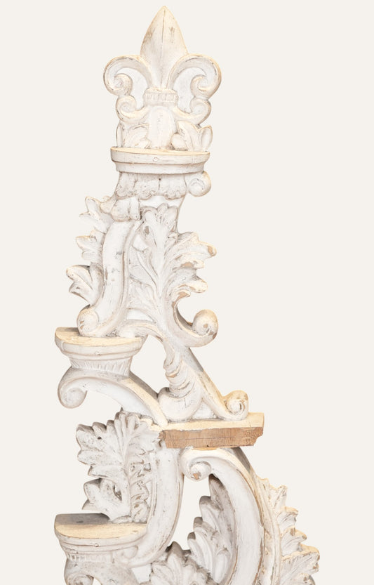 Antique White Ornate Column Fragment on Stand