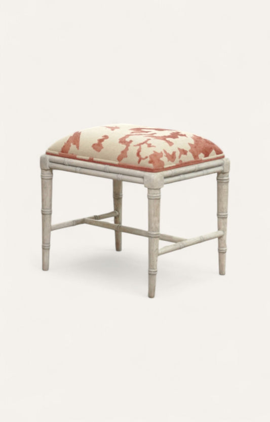 Upholstered Bamboo-Style Stool with Dhurrie Top