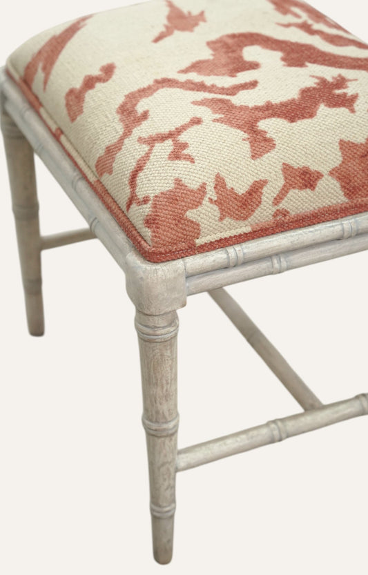 Upholstered Bamboo-Style Stool with Dhurrie Top