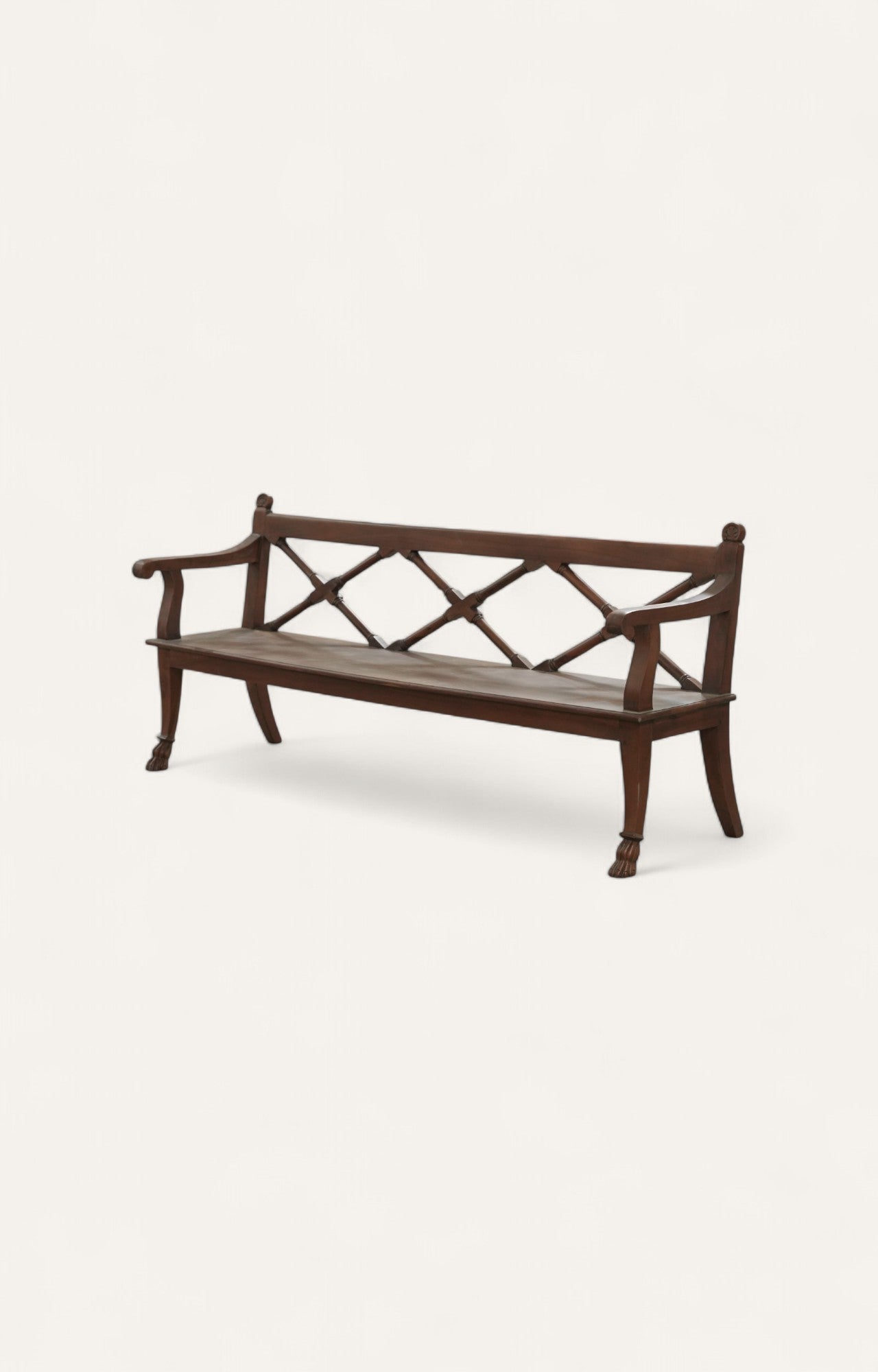 Colonial Cross-design Back Wooden Bench