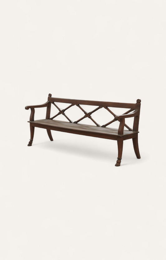Colonial Cross-design Back Wooden Bench