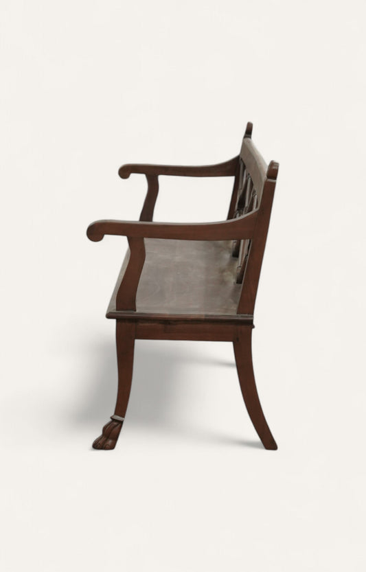 Colonial Cross-design Back Wooden Bench