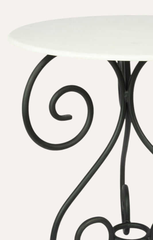 French Curved Metal White Marble Top Table