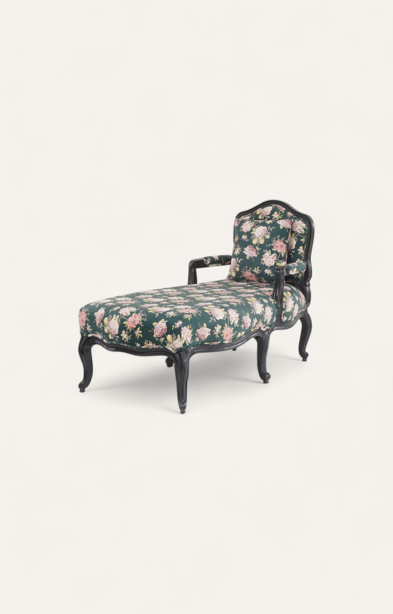 Vintage Black Floral Chaise in Acacia Wood