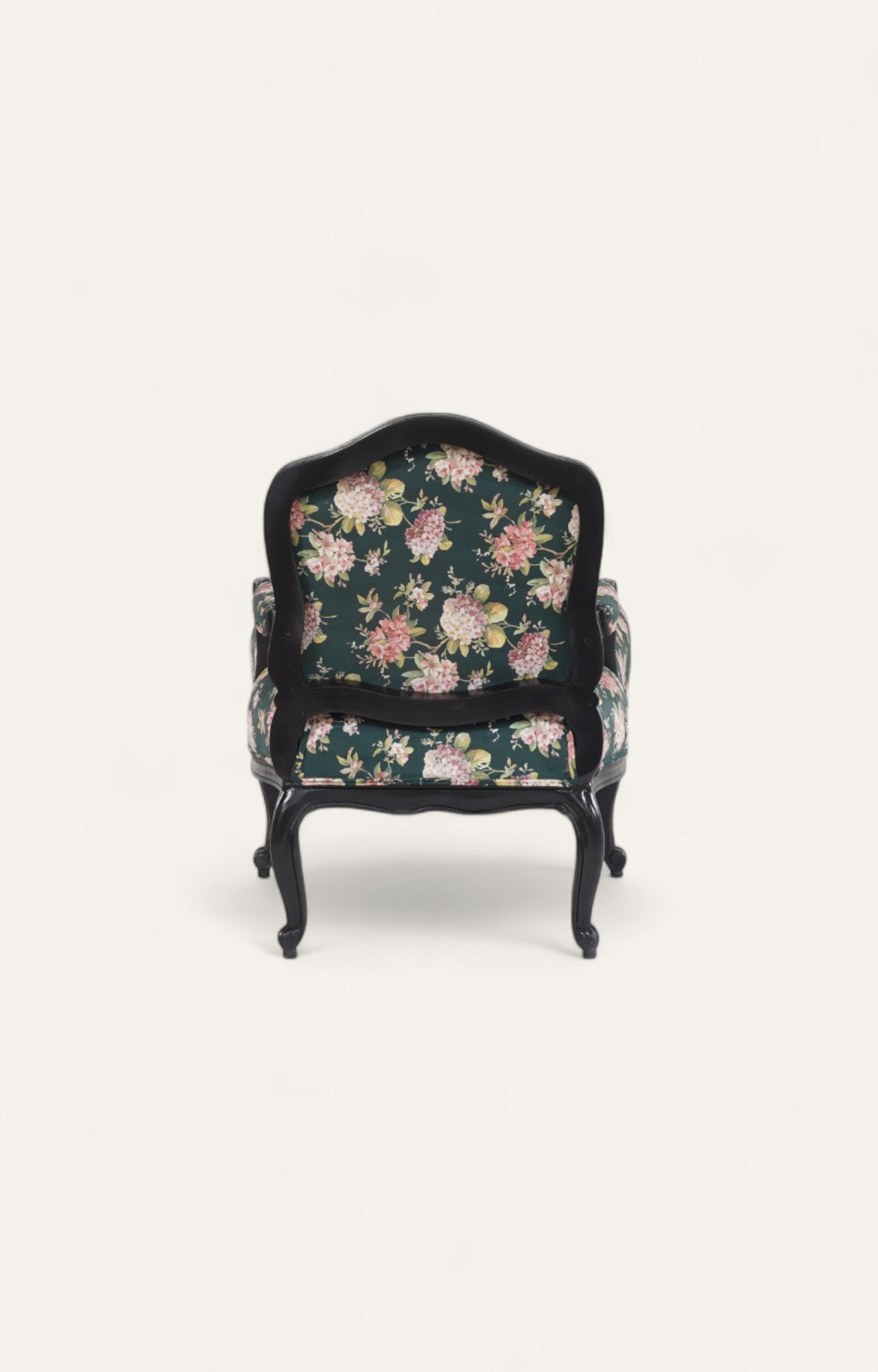 Vintage Black Floral Chaise in Acacia Wood