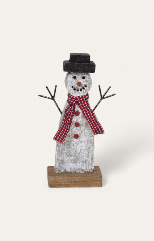 Wooden Snowman Figurine
