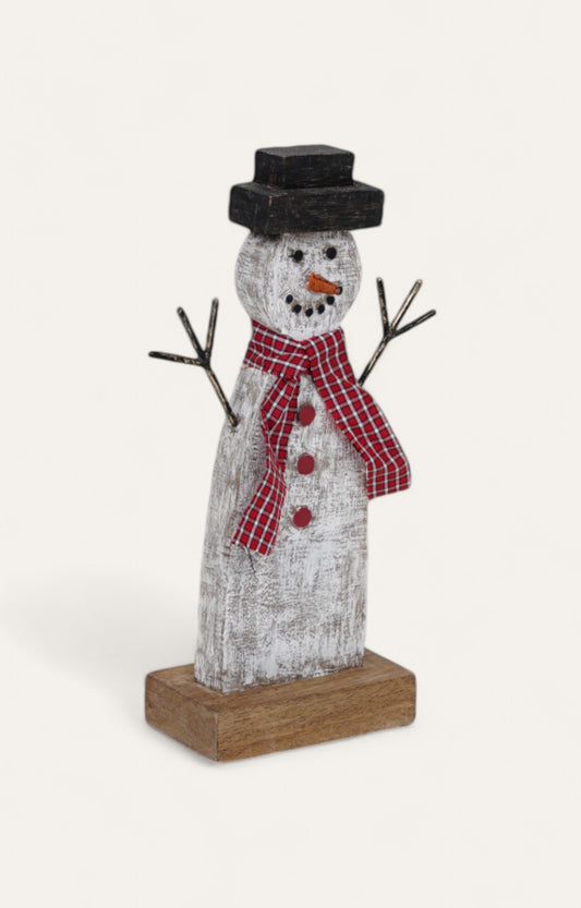 Wooden Snowman Figurine