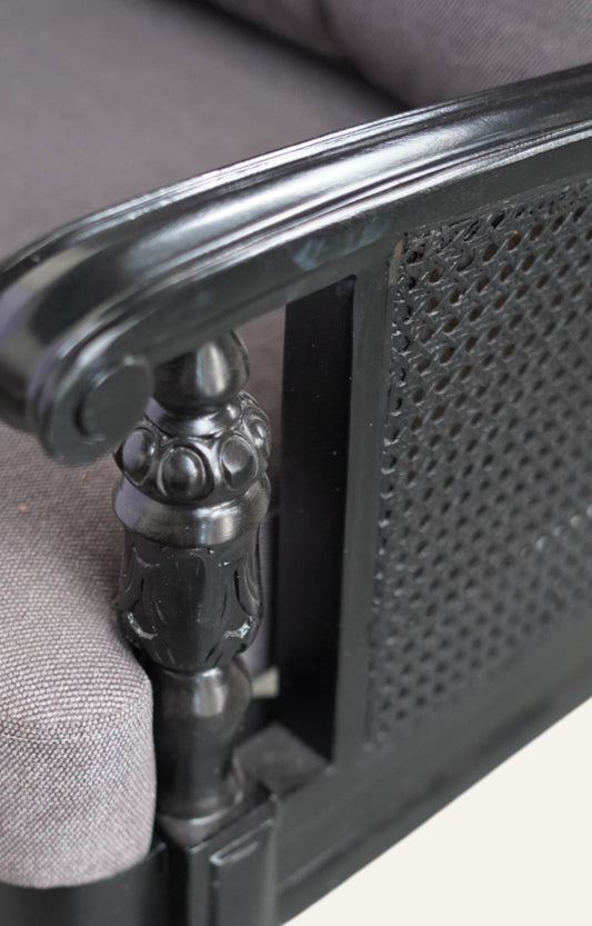 Colonial Settee Sofa with Charcoal Cushions