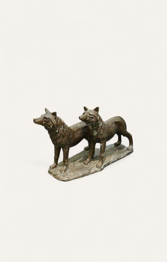 Pair of Shepherd Dogs Brass Sculpture Home Décor