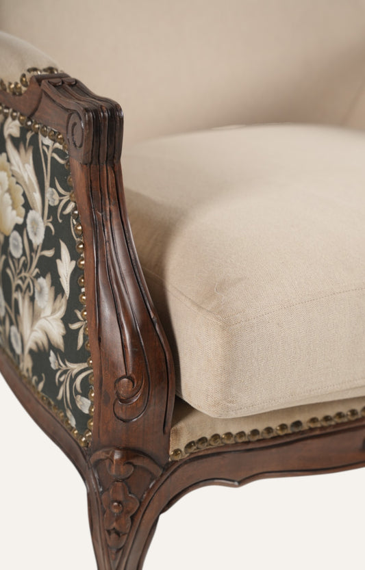 Classic Carved Settee with Dual Fabric Upholstery