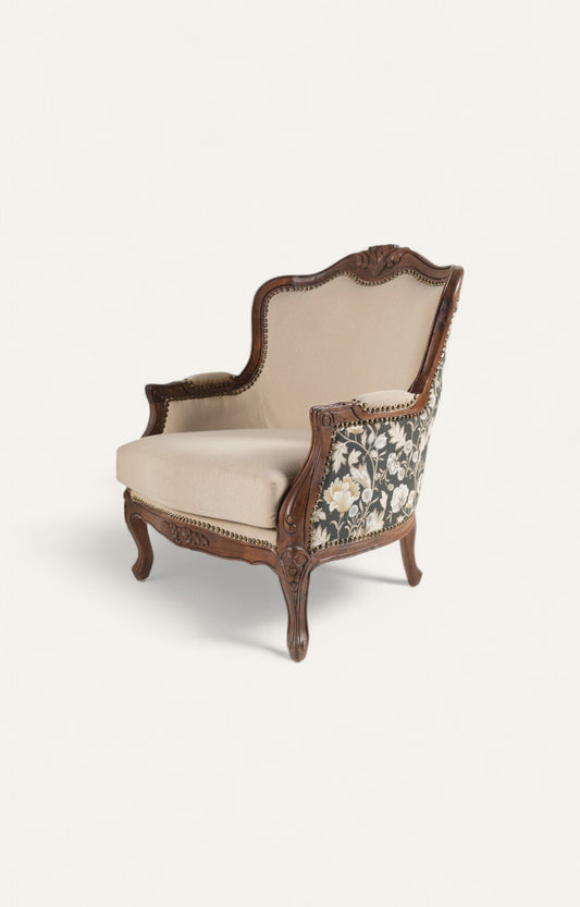 Classic Carved Settee with Dual Fabric Upholstery
