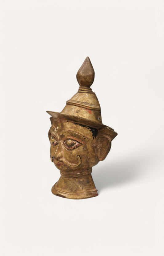 Regal Brass Tribal Head Figurine with Hand-Painted Details Table Décor