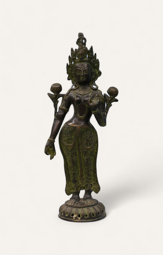 Lakshmi Divine Vintage Brass Hand-Painted Figurine Table Décor